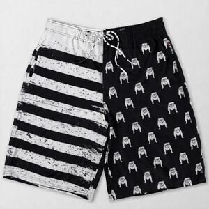 Airwalk Board Shorts Mens S Black White Bulldog Surf Swim Elastic Waist